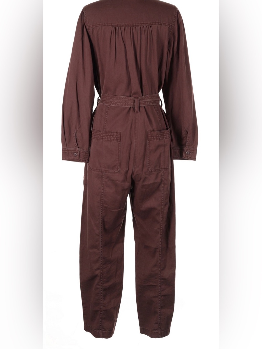 Old Navy Womens Brown Zip FrontUtility Long-Sleeve BeltedJumpsuit NEW Medium - Picture 2 of 6